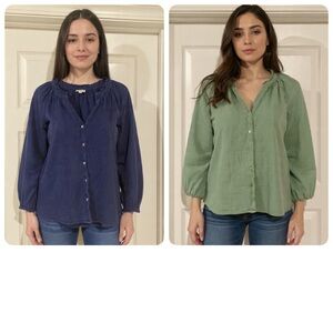 Wonderly XL blue & olive green v neck boho tops (2) yes! Both!!